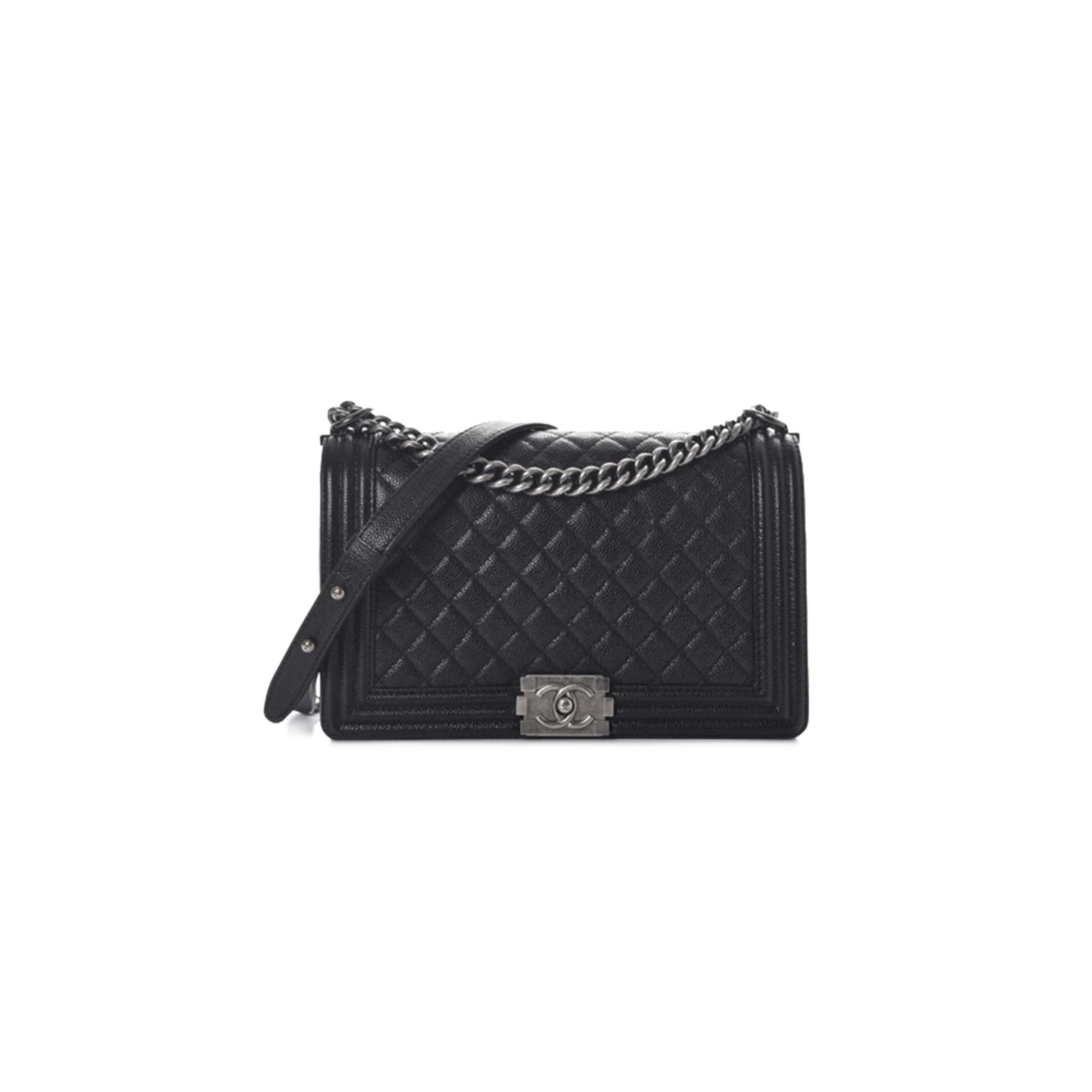 CHANEL CAVIAR LARGE QUILTED BOY FLAP BLACK A92193 Y83338 94305 (28*17.5*7.5cm)